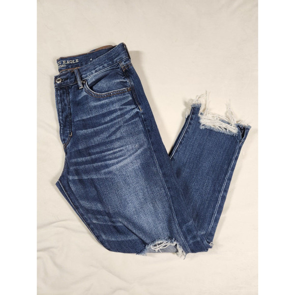6 Short American Eagle Jeans Womens Hi-Rise Girlfriend Ripped Button Fly Distres - Picture 1 of 16